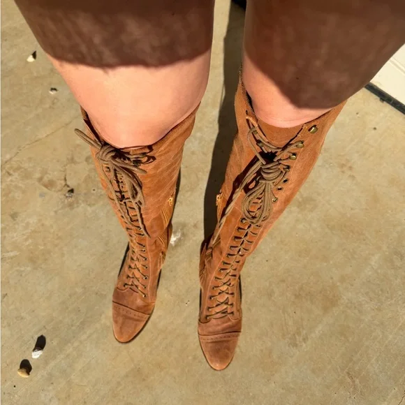 Jeffrey Campbell Sz 9 Brown 100% Lambs Leather Tall Lace Up boot Free People Joe - Picture 8 of 16